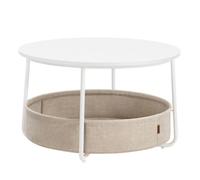 Table Basse Ronde - VASAGLE - Rangement - Moderne - Blanc Mat et Marron Camel
