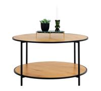 Table basse ronde Vita effet chêne avec structure en acier noir, ø80×45 cm - Réf. VK8681847494737
