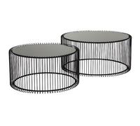 Kare Design Table basse Wire Black, Lot de 2, Noir, 34x70x70 Cm, Petit meuble table de salon, Table de salon ronde, Loft Design, Plateau en verre, Acier, Style loft industriel, Salon