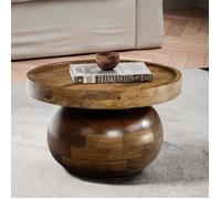 Table Basse Ronde - WOHNLING - Mango Bois Massif - 50x50x30,5 cm - Design Moderne - Verni
