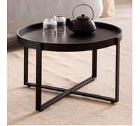 Table Basse Ronde - WOHNLING - Mango Bois Massif - Métal - 60x60x35 cm - Design Moderne