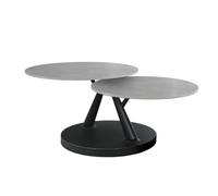 Table basse rotative 2 plateaux ronds céramique gris pied noir - ALLEGRA Meubletmoi