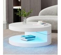 Table basse rotative LED - Plateau rotatif 360° - Bande lumineuse LED intégrée - Design cylindrique 70x70x35.5 cm