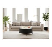 Table Basse RUBY Ronde Plateau Céramique Effet Travertin Noir Pied Métal Noir D90xH45 cm