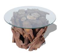 Table basse - SALALIS - SP024428 - Bois flottant de teck massif - Verre trempé - 60 cm