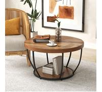 Table Basse Salon 80 cm à 2 Niveaux COSTWAY, Cadre en Métal, Table Basse Bois Table Ronde d'Appoint pour Chambre, Naturel