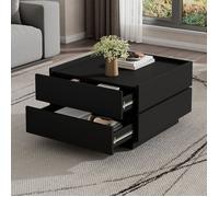 Table Basse Salon Carré avec 2 Tiroirs et Table pivotante à 360°Table d'appoint Design Moderne 60x60x38cm Noir