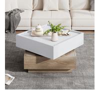 Table Basse Salon Carré avec 2 Tiroirs et Table pivotante à 360°,Table d'appoint Design Moderne 60x60x38cm Noyer