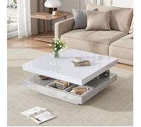 Table basse salon carré,Pivotante à 360 °Avec 2 Compartiments de Rangement,Meubles de salon,Design Blanc - Gris, 70x70x36cm