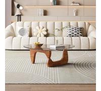 Table Basse Salon Design en Verre Trempé et Bois,Table de Salon Moderne avec Forme Goutte D'eau Unique et Base Courbée,Meuble de Salon Minimaliste Style Japandi C,M