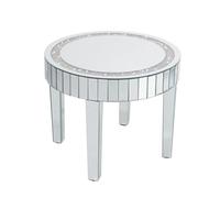 Table Basse Salon Ronde - Table Basse Argenté en Verre avec Diamants - Table d'Appoint Moderne Design en Miroir - 60×60×50CM