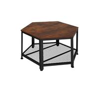 Table basse - TECTAKE - Table de salon NORWICH hexagonale style industriel, en bois MDF et acier, 86,5 x 75 x 46,5 cm - Bois foncé