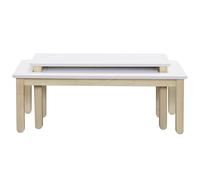 Table basse scandinave avec banc intégré blanc et bois clair L110 cm CYBEL