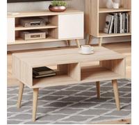 Table basse scandinave chêne sonoma avec pieds en bois - L 90 x P 50 x H 55 cm - SANDI