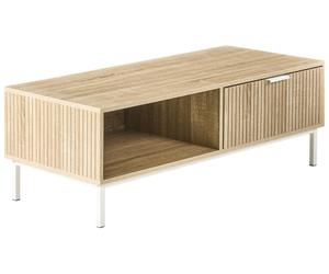 Table Basse Scandinave en MDF 110 x 50 cm avec Tiroir Pieds en Métal Étagère de