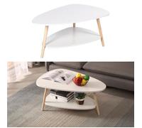 Table Basse Scandinave - SHE - Pieds en Hêtre - Ovale - Blanc Laqué