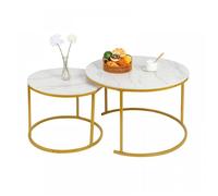 Table basse scandinave table gigogne table d'appoint Lot de 2 VIVOLILV - Acier doré panneaux aspect marbre blanc - 70X45+50X38 cm