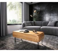 Table-basse Shavani 100 x 50 cm, acacia naturel, 1 tiroir, pieds en L, métal noir