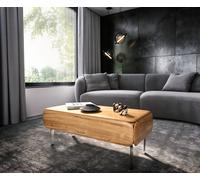 Table-basse Shavani 100x50 cm Acacia naturel 1 tiroir Pied en L Acier inoxydable argenté