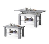 Table basse SIERRA relevable et extensible de 100 cm à 150 cm en blanc beton