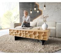 Table basse Solu 120 cm chêne naturel 4 tiroirs pied profilé métal noir face avant 3D