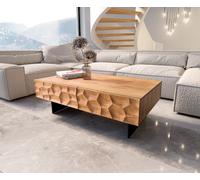 Table-basse Solu 120x70 cm acacia naturel 4 tiroirs pied flottant métal noir façade 3D