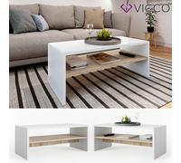 Vicco Table Basse, Blanc/Sonoma, 99.6x39.8cm | pour le rangement des magazines et des télécommandes