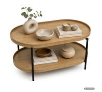 Table basse style loft CORTADO 90 cm ovale avec étagère bois naturel pieds noirs