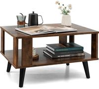 Table basse - Style rétro milieu du siècle - Avec espace de rangement - Compartiment ouvert - Structure en bois - Brun rustique/noir
