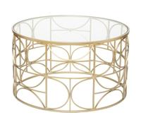 Atmosphera – Table basse ronde Suite Doré – Ø71 x H41 cm – Plateau verre trempé, piètement fer