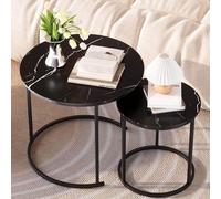 Table basse sur pied haut, lot de 2, table basse, buffet moderne en bois avec structure métallique robuste, idéale pour le salon, le balcon ou le bureau (marbre noir)