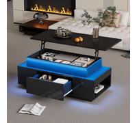 Table basse Sweiko Table basse réglable en hauteur avec espace de rangement caché et tiroir, 96x45x40cm table de salon haute brillance, table basse LED, Convient pour le bureau, les études, les fêtes,