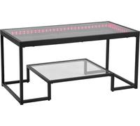 Table basse, table basse moderne en verre trempé avec éclairage, bureau central rectangulaire à 2 niveaux avec rangement ouvert, bureau d'appoint minimaliste en métal pour le salon, le bureau, facile 