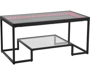 Table basse, table basse moderne en verre trempé avec éclairage, bureau central rectangulaire à 2 niveaux avec rangement ouvert, bureau d'appoint minimaliste en métal pour le salon, le bureau, facile 