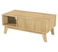 Table basse - Table basse relevable - Plateau de table réglable - Porte coulissante rainurée - Compartiment caché - Étagère ouverte - 95 x 41 x 48 cm - Bois naturel