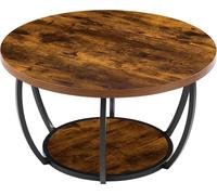Table basse, table basse ronde moderne, bureau central circulaire à 2 niveaux en bois avec rangement ouvert, bureau d'appoint minimaliste avec structure métallique robuste pour salon, bureau, assembla