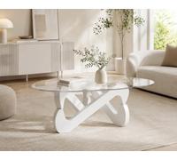 Table basse, table basse triangulaire en verre, table basse moderne avec base triangulaire en bois massif et verre trempé épais, table d'appoint, table basse originale pour salon, bureau (blanc)