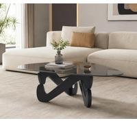 Table basse, table basse triangulaire en verre, table basse moderne avec base triangulaire en bois massif et verre trempé épais, table d'appoint, table basse originale pour salon, bureau (noir)
