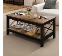 Table basse, Table de salon, 2 étages de bois épais Table basse rectangulaire, X-forme Metal Side Support, Stable 100x55,3x45 cm La table basse utilise spécialement une étagère à 2 niveaux pour vous o