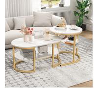 Table basse, Table de salon 2 niveaux en marbre, Pieds Métal, Style Scandinave, Coffre de rangement et étagère,Lot de 2,80x46x41 cm