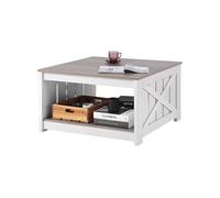 VEVOR Table basse, 800 x 800 x 455 mm, table de salon carrée avec compartiment de rangement ouvert, 81,7 kg, table de cocktail rustique en bois pour salon, chambre, appartement, studio, gris et blanc