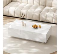 Table basse, table de salon haute brillance avec structure de rangement push-pull, tiroirs double face