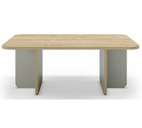 Table basse, table de salon rectangulaire aspect bois coloris chêne et pieds coloris vert - Longueur 100 x Profondeur 60 x Hauteur 42 cm - -