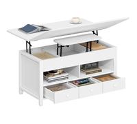 Table Basse, Table de Salon Relevable, avec 3 Tiroirs et Rangement et Compartiment Caché, Convertible en Tables à Manger, Blanc