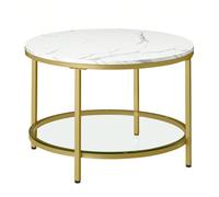 Table Basse, Table de Salon, Table Canapé Apéro, Façon Marbre, Support en Verre Trempé, Facile à Assembler, pour Salon, Style Moderne, Blanc Marbré + Doré Métallique [Style moderne minimaliste] Un des