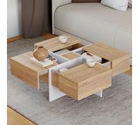IDMarket Table basse carrée Talia 70 cm avec tiroirs bois et blanc
