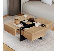 Table Basse Carrée Talia Avec Tiroirs Bois Et Noir