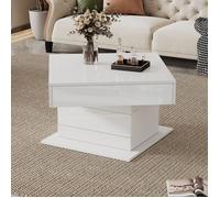 Table Basse - TANANT - Carrée - 70x70x45 cm - Plateau Relevable - Rangement Caché - Blanc