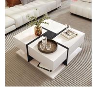 Table Basse - TANANT - Carrée - Blanc et Noir - 4 Tiroirs - 78x78x36 cm