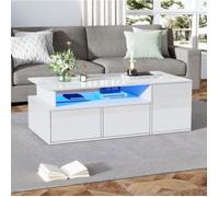 Table Basse - TANANT - Eclairage LED - 2 Tiroirs - Blanc - 100x50x35 cm